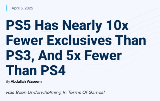 PS5独占游戏数量锐减:比PS3少了近10倍 比PS4少5倍